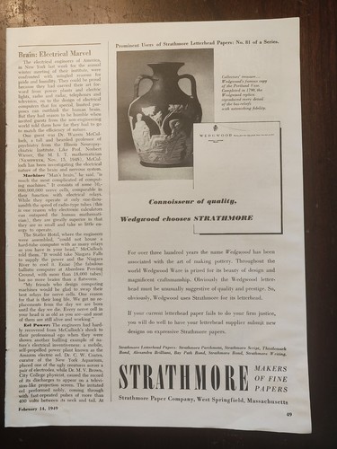 Anuncio de revista Strathmore Fine Papers 1949 vintage bonitas imágenes Wedgwood - Imagen 1 de 3