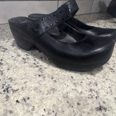 Dansko Women's Black Leather Mary Jane Strap Comfort Clogs Round Toe EU 39