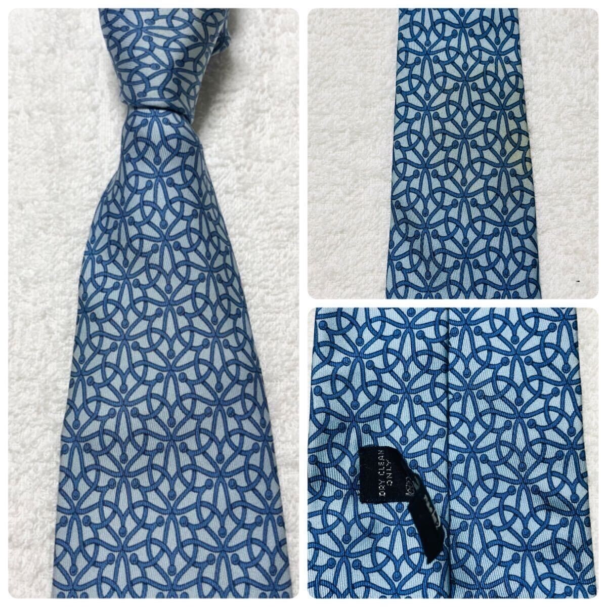 HERMES Neck tie Silk Blue Logo japan seller N1112 35 business Made
