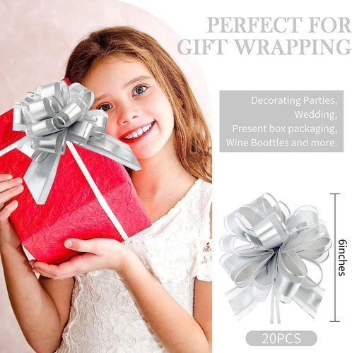 20 Pieces Christmas Pull Bows for Gift Wrapping Big Sliver Organza Ribbon for... - Picture 2 of 7