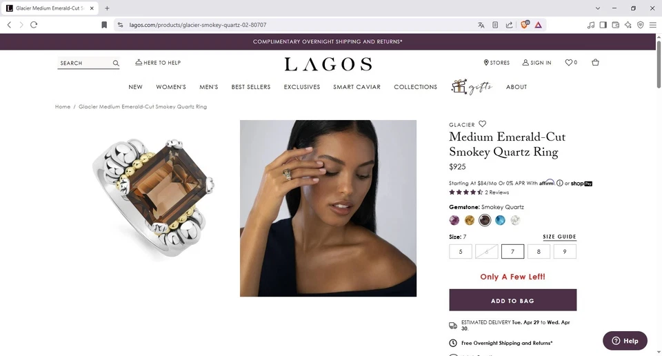 Lagos Caviar Smoky Quartz Sterling Silver 18K Gold Size 6.5 - Image 2 of 4