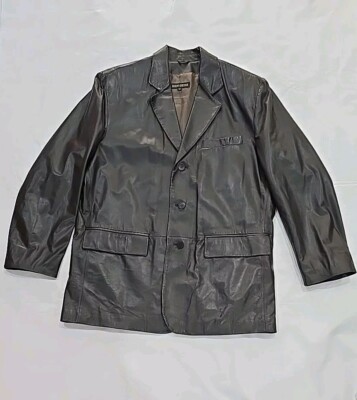 Robert Comstock Endurance Brown Genuine Leather Button Jacket Coat Size 42