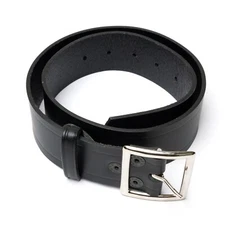 Authentic USGI Military Police Black Leather Belt Chrome Plated Buckle Size 28