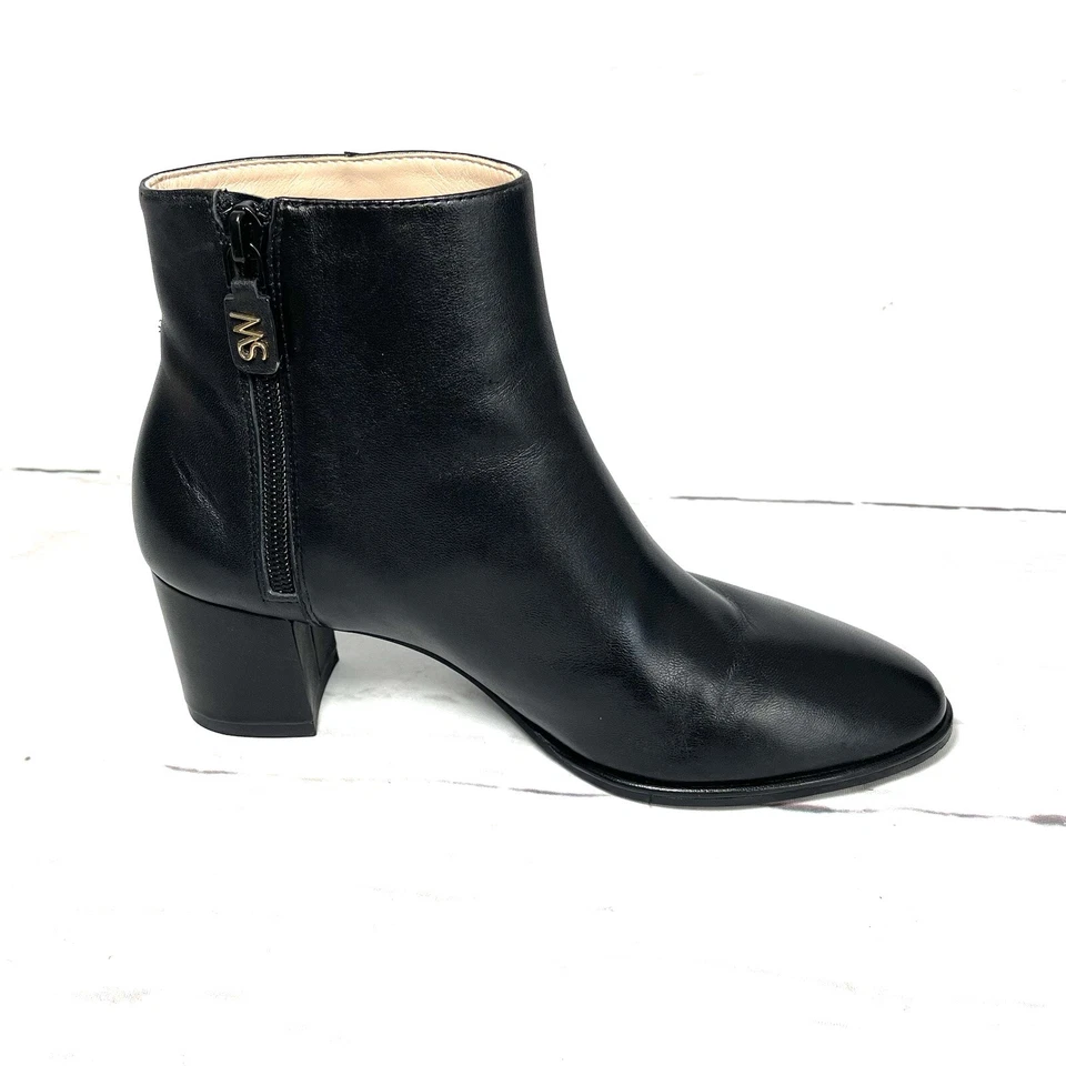 Stuart Weitzman Zapatos Para Mujer 5.5 B Negro Botines Cremallera Cuero Tacón Bloque Foto 2 de 4