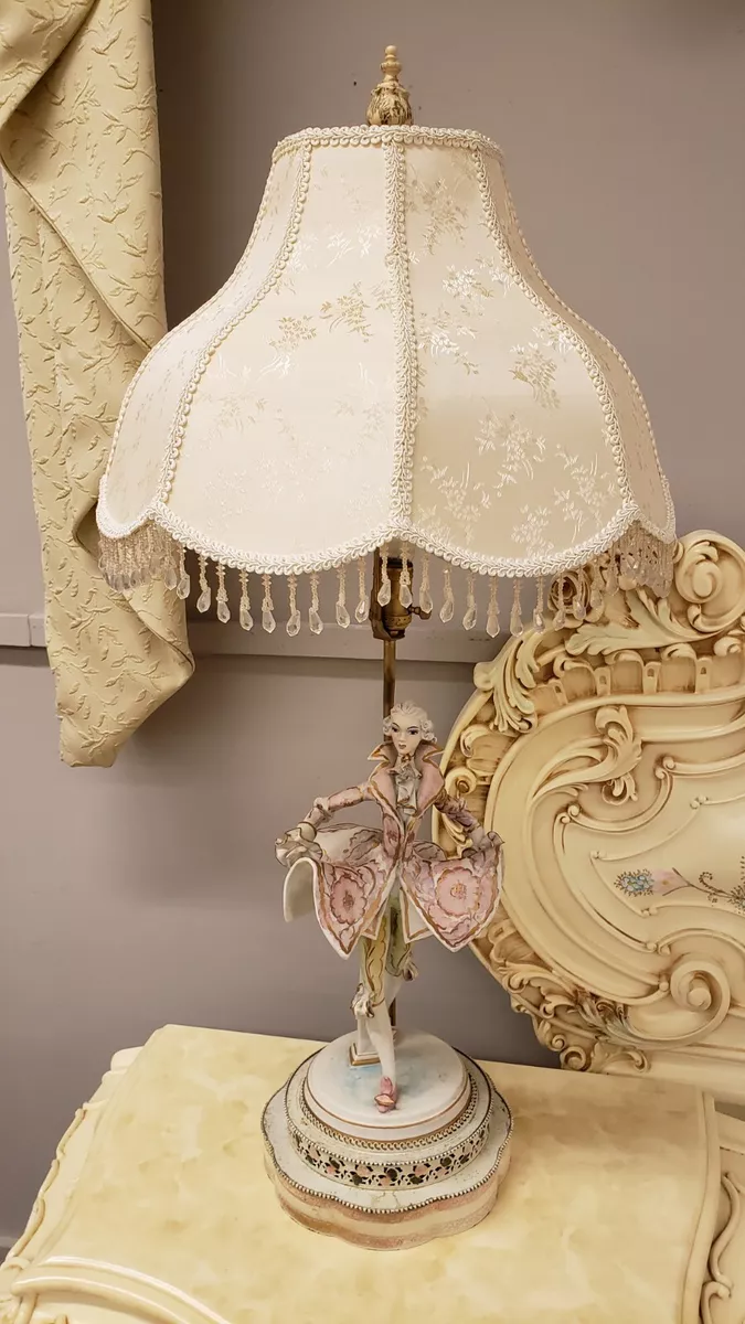 Pair Of Vintage Italian Table Lamps With Fringed Shades