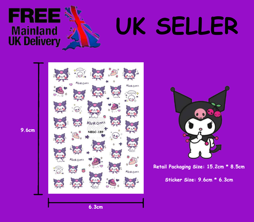 🌸SANRIO Nail Art Self Adhesive Stickers Kawaii Bear Rilakkuma Kuromi Purin🌸 - Picture 7 of 23