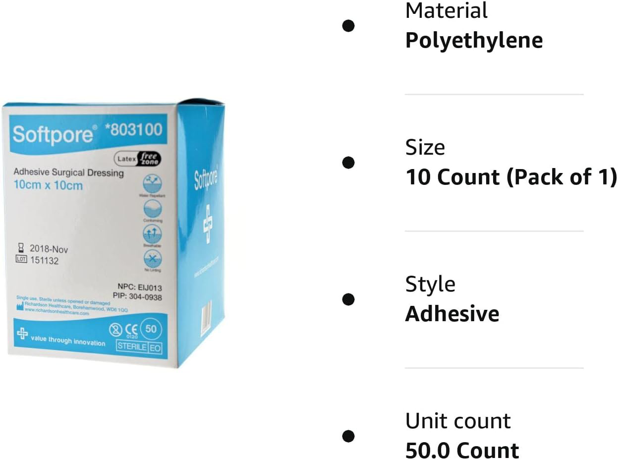 Softpore Adhesive Surgical Dressing 10cm x 10cm 10 SINGLE DRESSINGS eBay