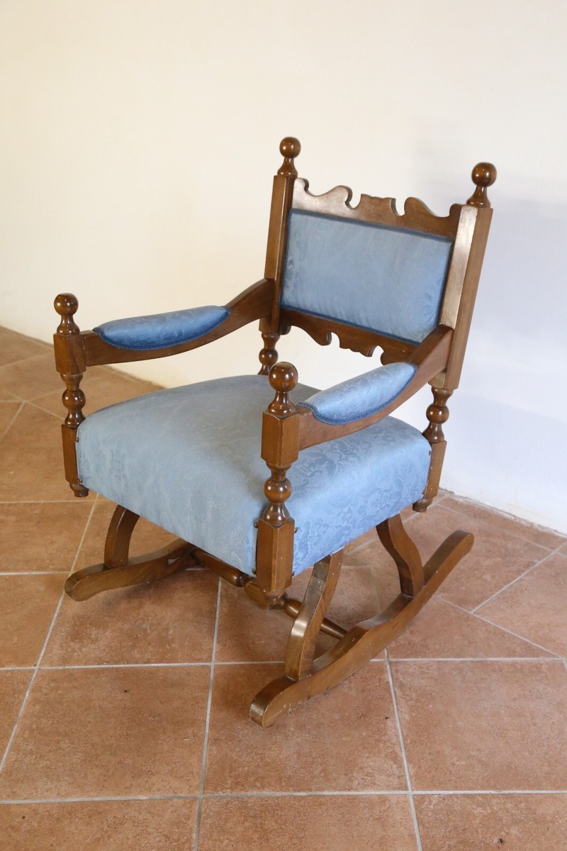 poltrona dondolo legno faggio vintage anni 70 900 broccato antica