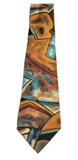 Bugle Boy Men Neck Tie Green & Yellow Abstract Art Shapes Necktie USA Made 60"