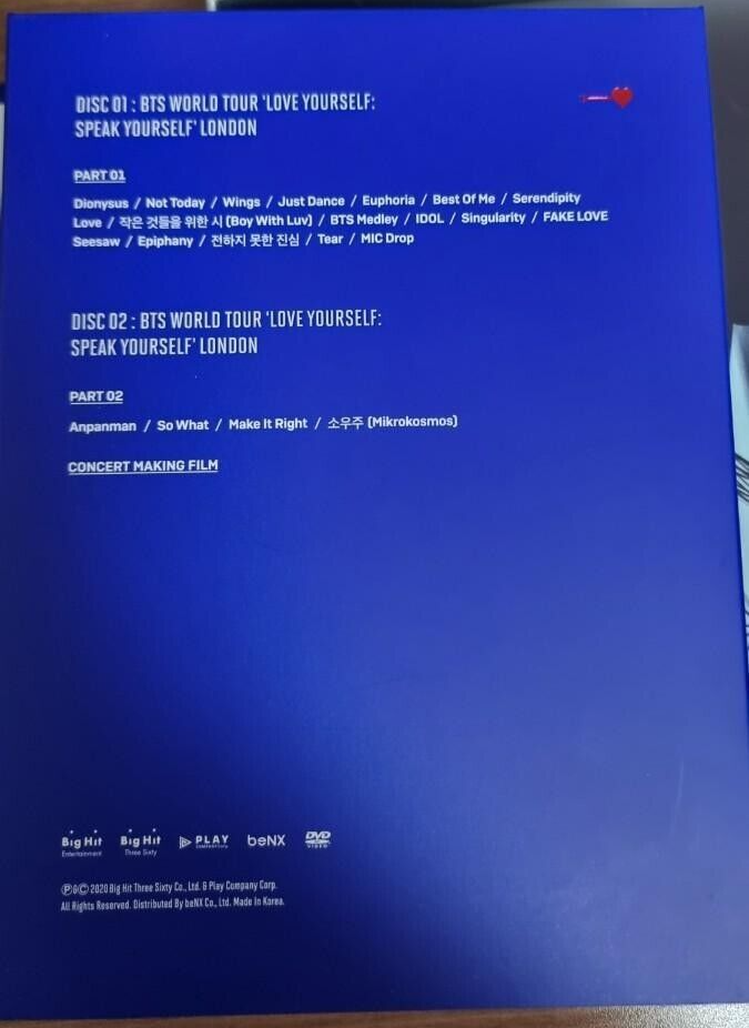BTS WORLD TOUR LONDON LOVE YOURSELF SPEAK YOURSELF DVD FULL SET