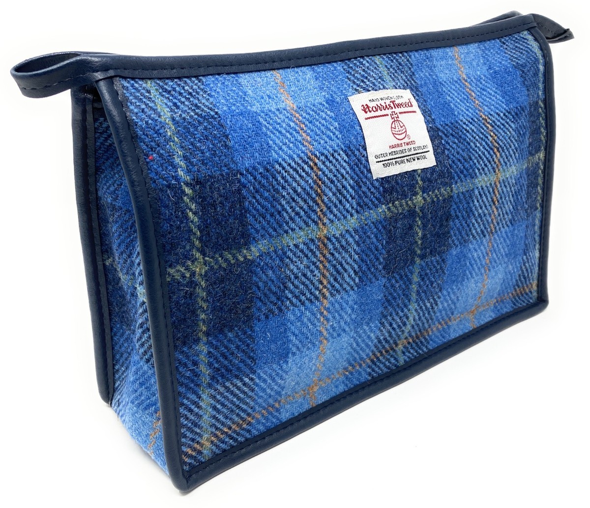 Harris Tweed Blue Tartan Toiletries Wash Bag