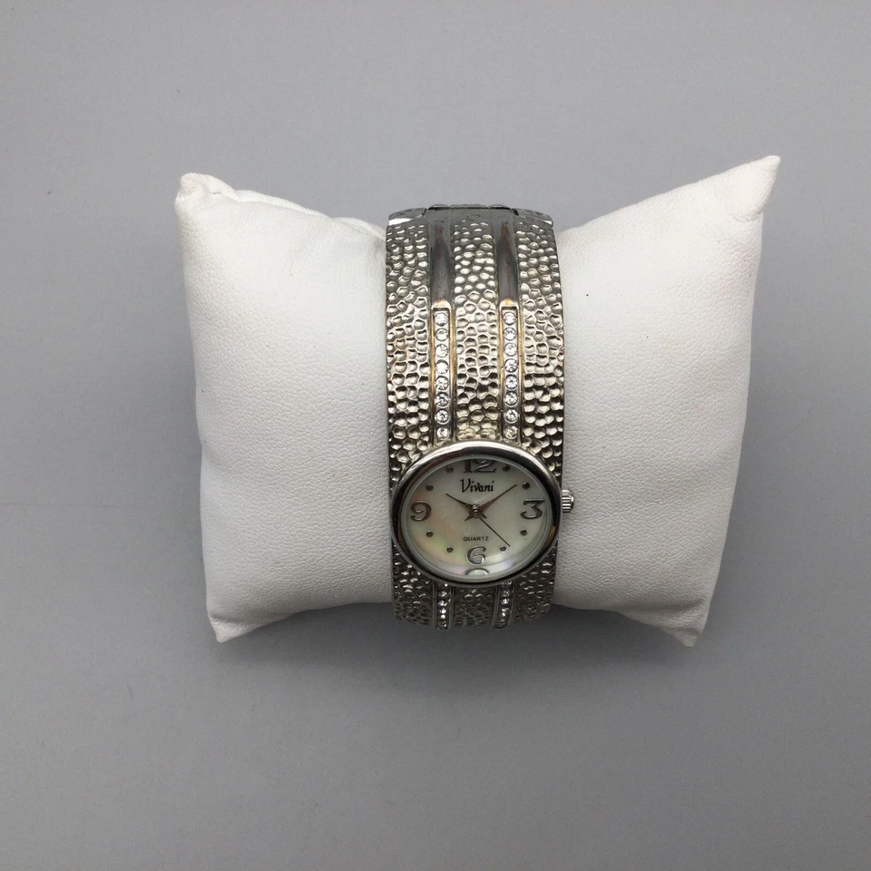 Reloj Vivani Mujer 24mm Tono Plateado Cuadrante Mop Martillado Texturizado Puño Batería Nueva Foto 3 de 4