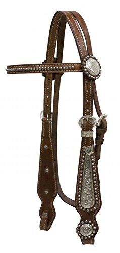 Showman Leather Browband Headstall w/ Silver Accents & Reins - Picture 1 of 1