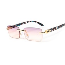 Men's Hip Hop Rimless Gold Frame Red Burgundy Gradient Tint Buffs Sunglasses