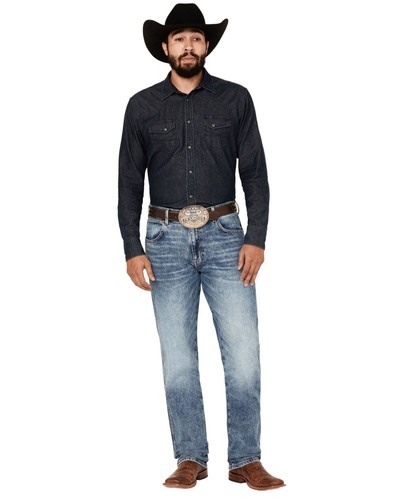 Wrangler Men's Retro Medium Wash Applewood Slim Straight Stretch Denim Jeans -