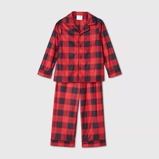 Wondershop flannel family 2 PC pajamas red blk buffalo plaid notch collar kid 5