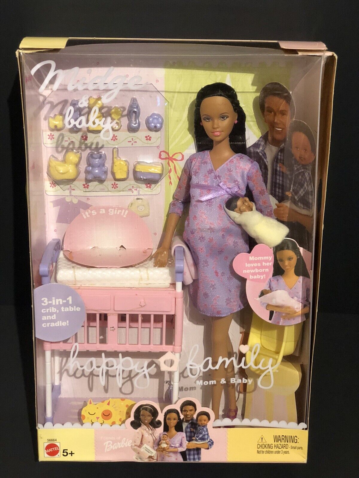 Happy Family Midge & Baby Barbie Doll African American Pregnant Belly  Nursery 74299566646