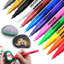 Rainbow Creations: 12 Color Acrylic Paint Pens for Kids - Extra Fine 0.7mm Tips