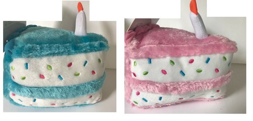 Birthday Cake Plush Toy for Dog Pet Blue or Pink Own candle blaster squeaker