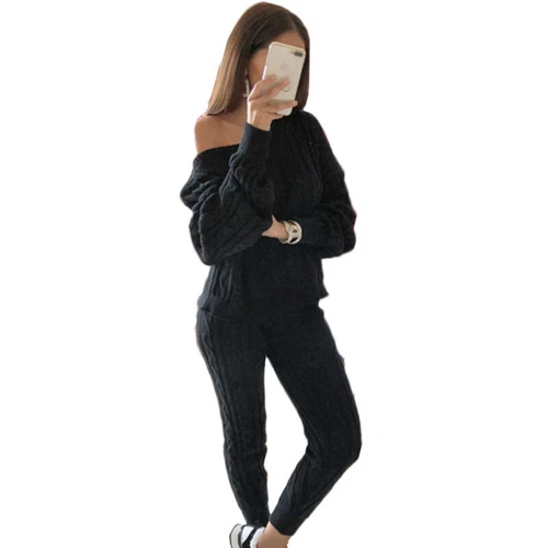 Women Cable-knit Loungewear Sweater & Pants Set Casual Outfits 2 Pcs Size - Picture 15 of 45