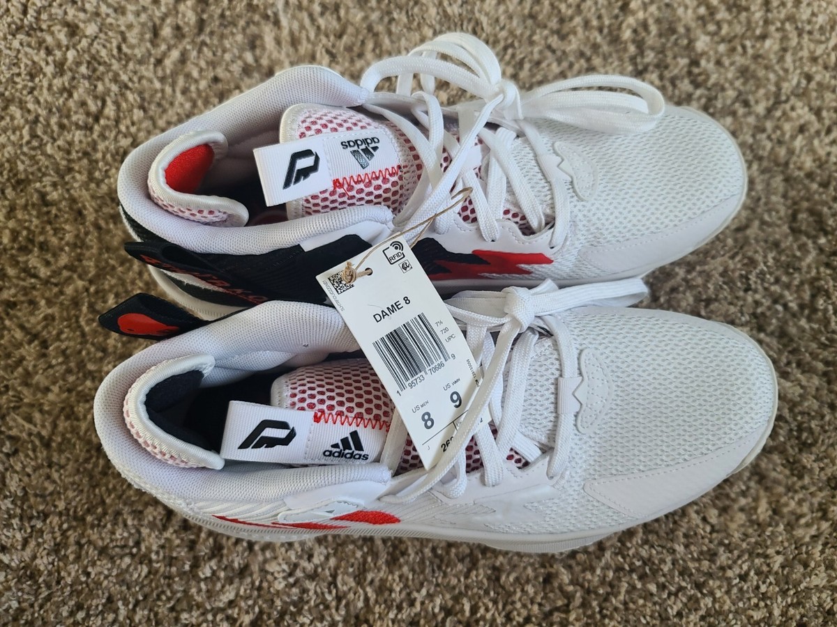 Adidas DAME 8 Game Time Damian Lillard White Red Black 4th QtrKO