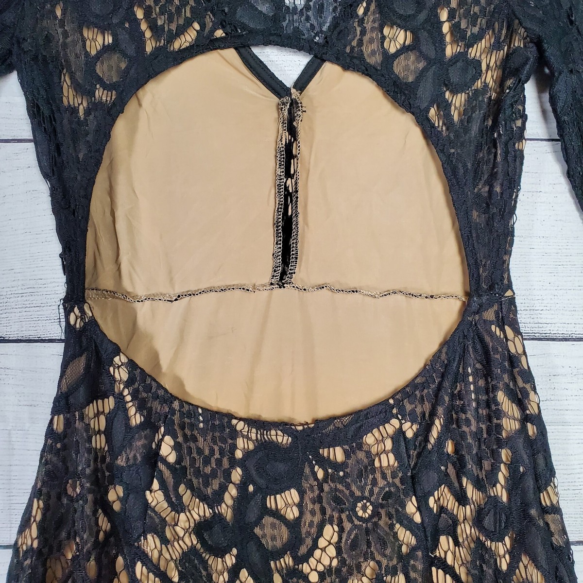 knee length dresses for ladies Layered Bow Lace Mini Dress Cream/Black / S main image 1