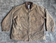 Vintage 90S Carhartt Chore Jacket Brown 3XL Tall Flannel Lined USA Distressed