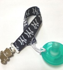 HANDMADE Pacifier Holder Made w/ NEW YORK YANKEES RIBBON binky paci leash MLB