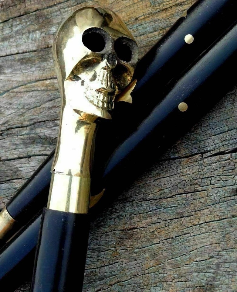 Brass skull Head Solid Antique Handle Vintage Des… - image 3