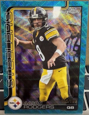 2025 Topps Chrome Aaron Rodgers Aqua Wave Refractor /199 Steelers #255
