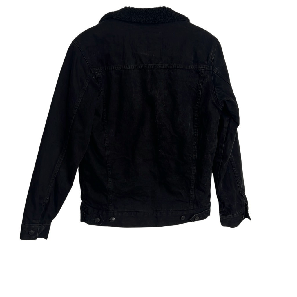 Zara Long Sleeve Lined Button Down Collared Sherpa Denim Jacket Black Size Small image 6