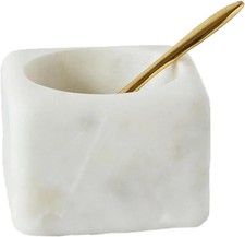 Square Marble Bowl with Brass Spoon, White z
