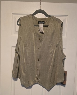 *Vintage* Carole Little Gold Button Accent Vest Plus Size 20W Acetate Rayon