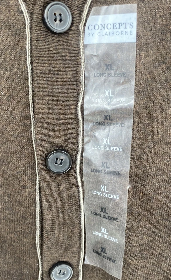 Concepts by Claiborne Mens Brown Long Sleeve 5 Button Cardigan Sweater Size XL - Image 3 of 4