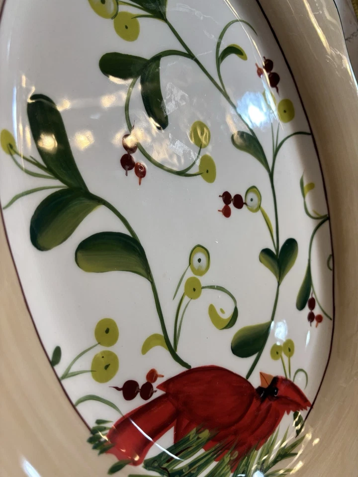 Plato de Paula Deen "Hogar para las vacaciones" grande ovalado 14x 18,5 rojo cardenal Foto 2 de 4