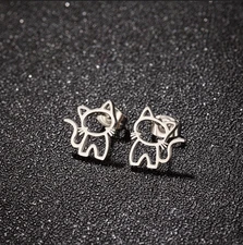 1Pair Cute Cat Stainless Steel Stud Earrings Punk Animal Design Jewelry Gift
