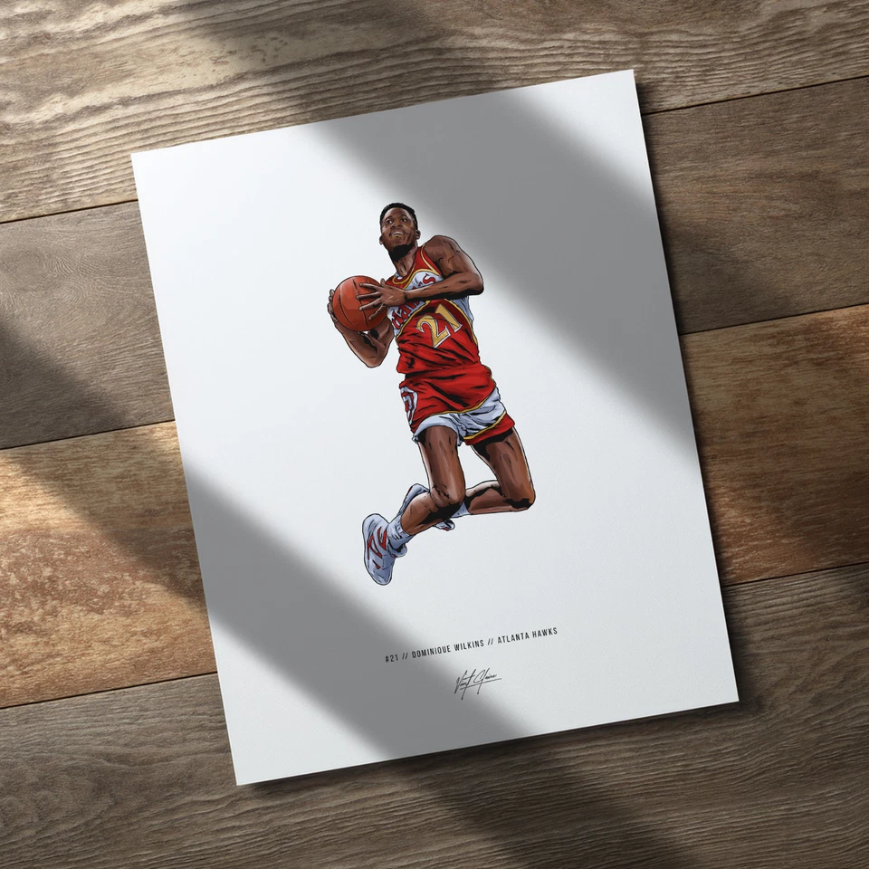 Dominique Wilkins Poster Atlanta Hawks Basketball Illustration 8x10 Art Print - Image 3 of 4
