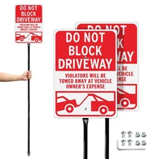 Large Do Not Block Driveway Signs Violators Will Be Towed with 54" Stake - 2 ...