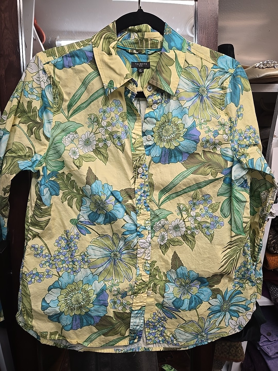 Talbots Medium Petite Button Down Cotton Blouse Y… - image 1