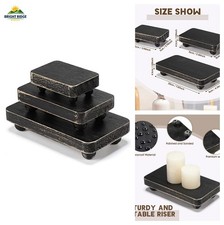 Wooden Display Risers Set 3 Piece Stackable Size 8x4.3 6x3.5 4x2.8 Black