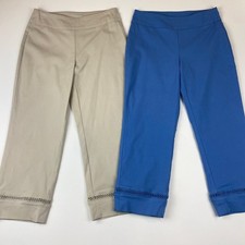 JM Collection Casual Tummy Control Pull On Pants Embroidered Lace Blue Tan Capri