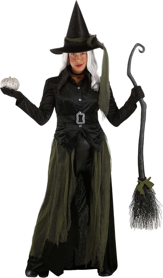 Disfraz de bruja genial para mujer X-grande, negro/verde  Foto 3 de 4