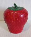 Vintage Hazel Atlas Strawberry Shaped Painted Milk Glass Jam Jelly Jar