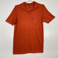 Woolly Polo Shirt Mens Large Orange 100 Merino Wool Tagless Jersey Knit Pocket