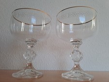 2 Stiel-Gläser, ca. 13 cm hoch, D= ca. 8 cm, Goldrand & Zierung, gebraucht