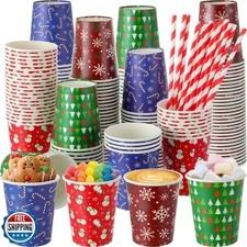 FoldTier 120 Set 9 oz Christmas Hot Cocoa Paper Cups Bulk Disposa