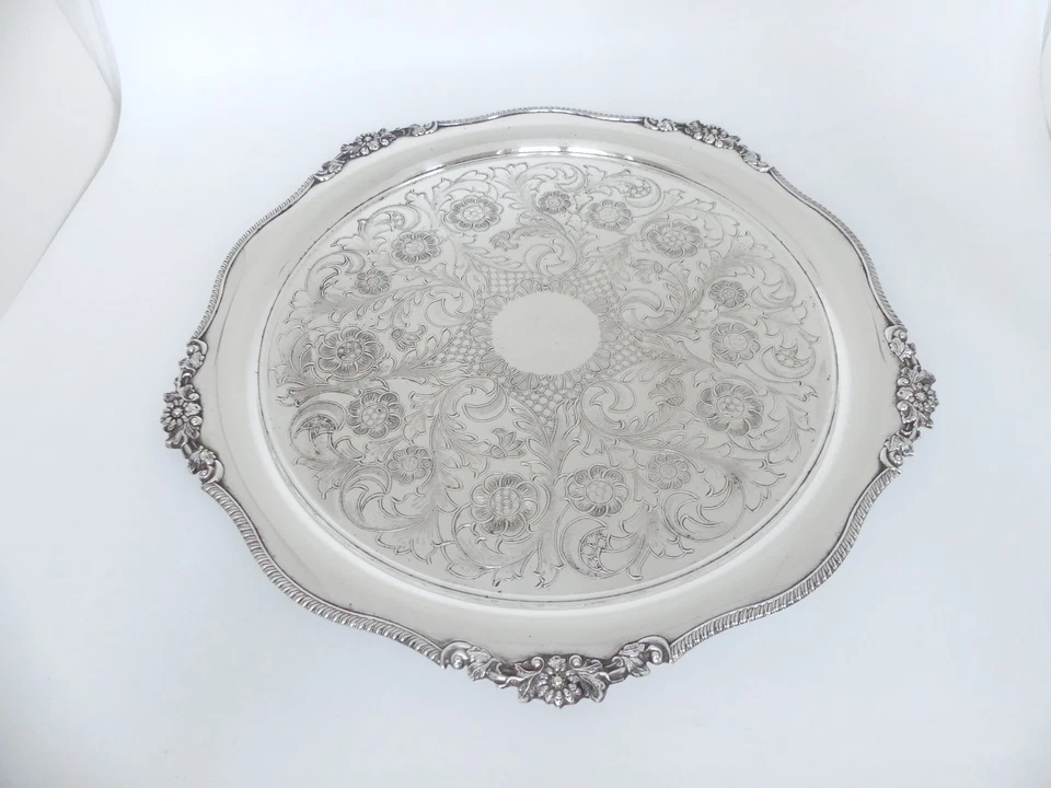 ♛ Schönes rundes Tablett "Viners of Sheffield" - 37 cm Durchmesser- versilbert ♛ - Bild 3 von 4