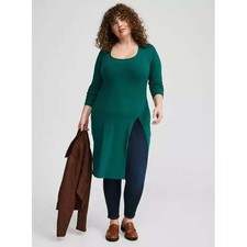 Torrid NWOT Super Soft Ribbed Green Long Sleeve Tunic Dress Side Slits Size 2X
