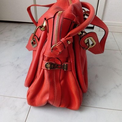 Chloe Paraty 2way Shoulder HandBag Orange Red Leather w/Card