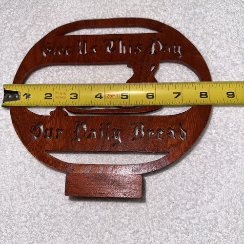 Vintage Amish Made Give Us This Day Our Daily Bread Carved Wood Plaque 8” X 8” - Picture 3 of 5